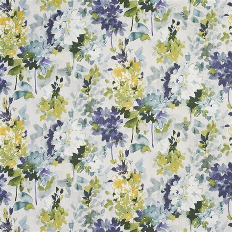 Gold Lilac And Green Floral Print Linen Upholstery Fabric Floral