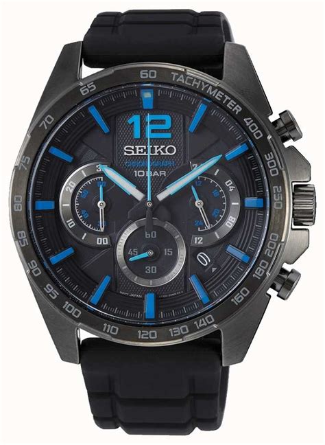 Seiko Neo Sports Men S Black Chronograph Black Strap SSB353P1