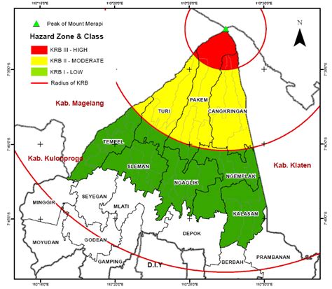 Hazard zone of mount Merapi eruption map | Download Scientific Diagram