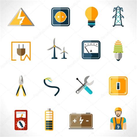 Electricity Icons Set Stock Vector Macrovector 62628875