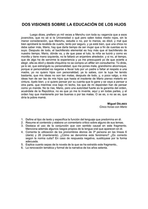 Delibes Cinco Horas Con Mario Doc Comprensi N Lectora Pdf