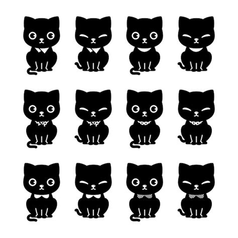 Premium Vector Cat Black Kitten Sitting Collar Doodle Cartoon