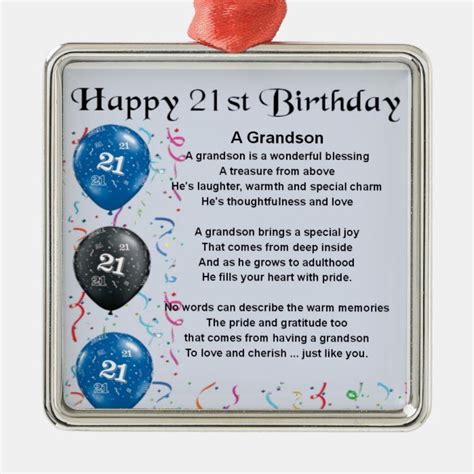 Grandson Poem 21st Birthday Metal Ornament Zazzle 21st Birthday