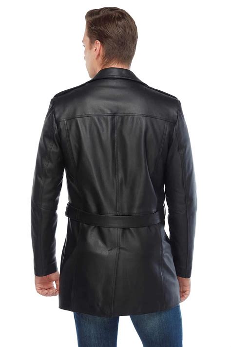 Antonio Banderas Men S 100 Real Black Leather Trench Coat