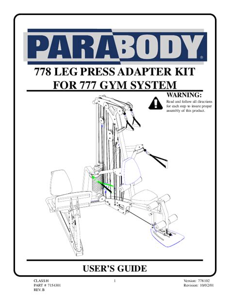 Parabody Home Gym 778 Users Guide