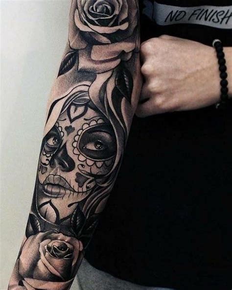 Sugar Skull Sleeve Tattoos For Women