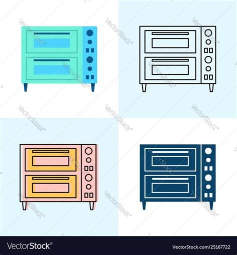 Double Deck Pizza Oven Icon Set In Flat And Line Vector Image