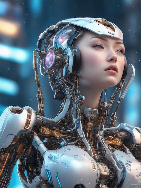 Premium Ai Image A Woman With A Futuristic Helmet And A Futuristic Face