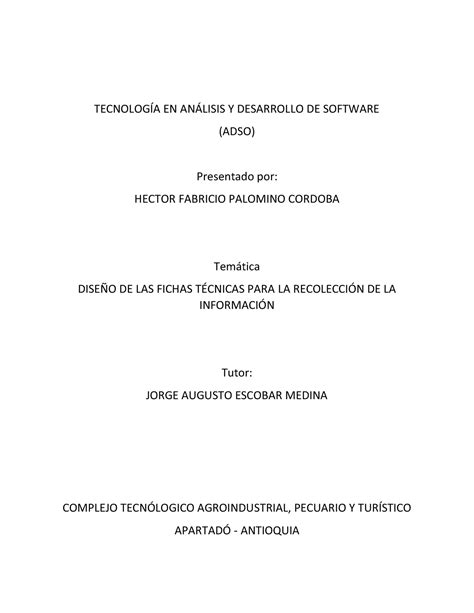 Fichas Técnicas TECNOLOGÕA EN ANLISIS Y DESARROLLO DE SOFTWARE ADSO