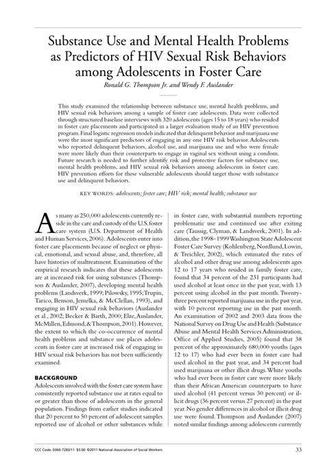 Pdf Substance Use And Mental Health Problems As Predictors Of Hiv