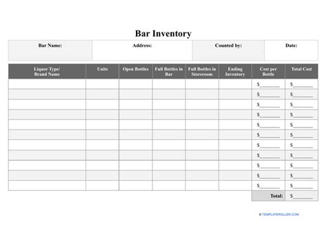 Bar Inventory Template Fill Out Sign Online And Download Pdf Templateroller