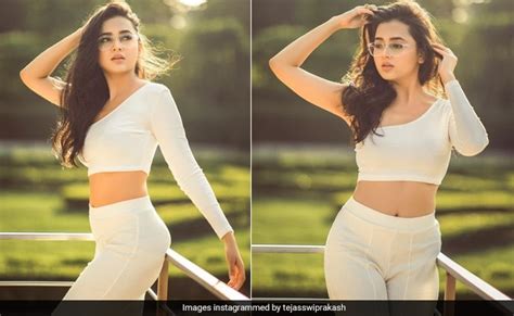 Tejasswi Prakashs All White Co Ord Set Is So Chic Even Karan Kundra