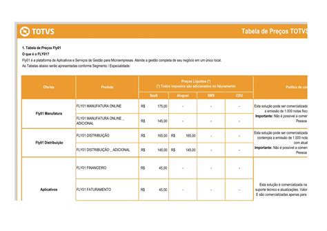 Pdf Tabela De Pre Os Totvs Solu Es Fly E S Rie Os