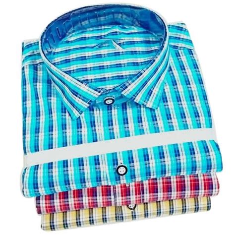 Cotton Checks Mens Collar Neck Check Shirt Hand Wash Machine Wash At