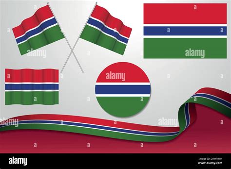 A Set Of Gambia Flags In Different Designs Icon Flaying Flags And