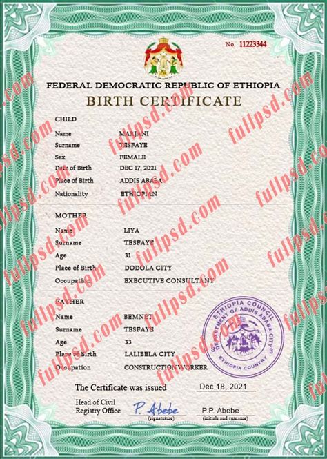 Download Ethiopia Birth Certificate Psd Template Fully Editable Fullpsd