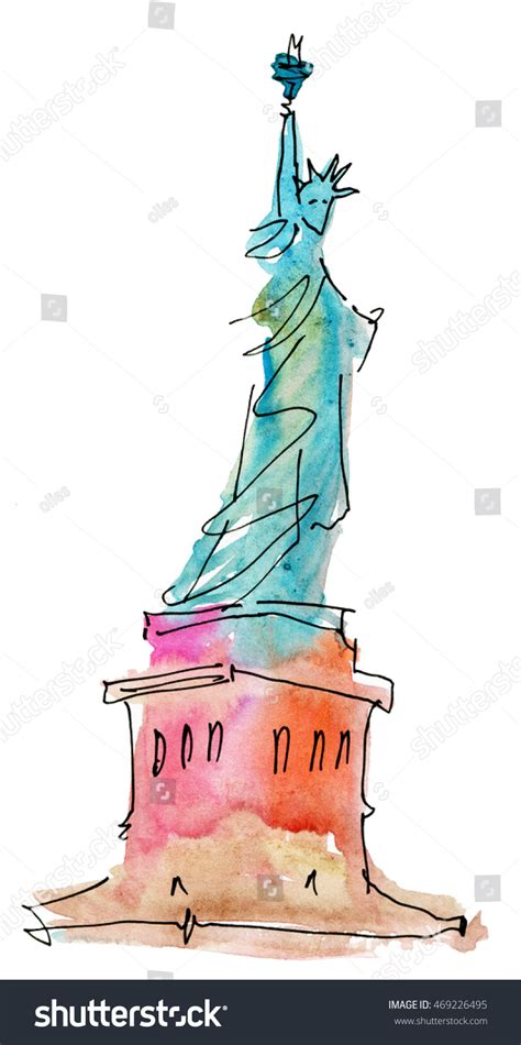 Statue Liberty Watercolor Illustration Stock Illustration 469226495