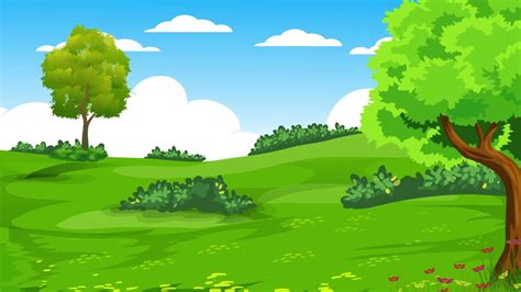 Comics cartoon video background with nature and green tree with road ...