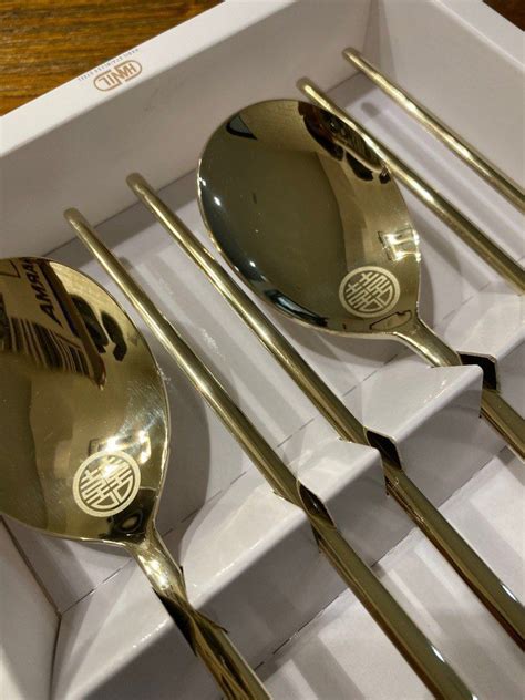 Traditional Korean Metal Spoons And Ultra Thin Chopsticks Furniture