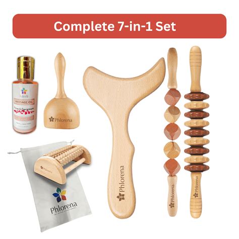 7 In 1 Complete Wood Therapy Maderoterapia Tool Set With Massage Oil For Body Sculpting And