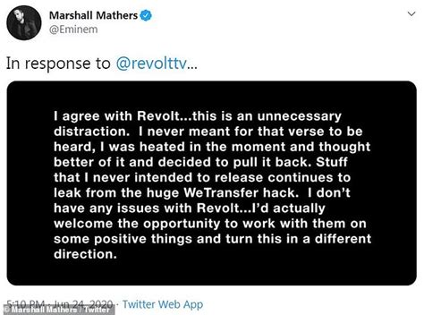 Eminem Regrets Leaked Lyrics Dissing Diddys Media Company Revolt I