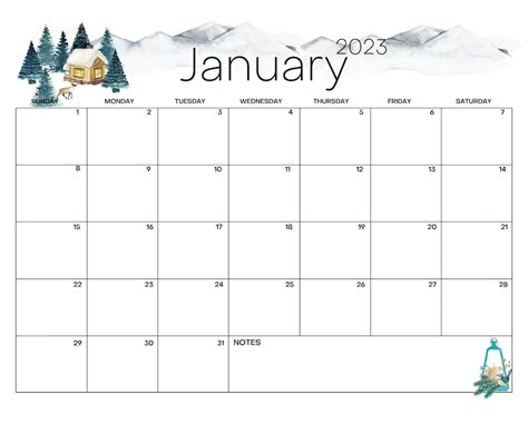 EDITABLE January 2023 Calendar Beautiful Winter In A Etsy