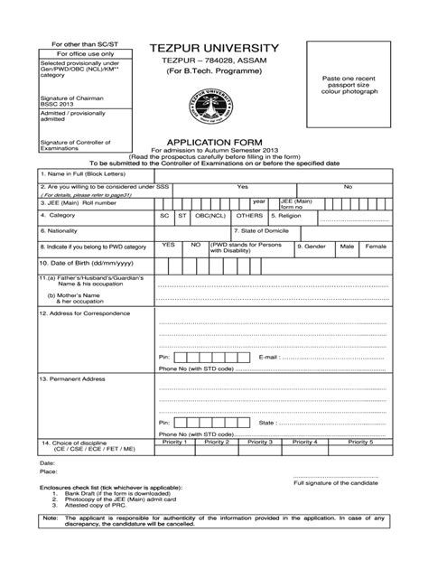 Tezpur University Application Form Fill And Sign Printable