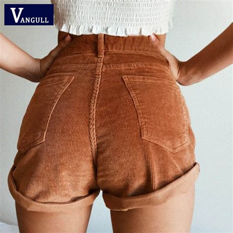 Sllsky Elastische Hoge Taille Corduroy Shorts Vrou Grandado