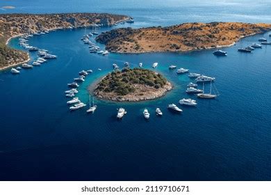 Aerial View Anchored Boats Turkbuku Bodrum Stock Photo 2119710671 ...
