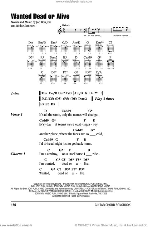 Jovi Wanted Dead Or Alive Sheet Music For Guitar Chords Pdf