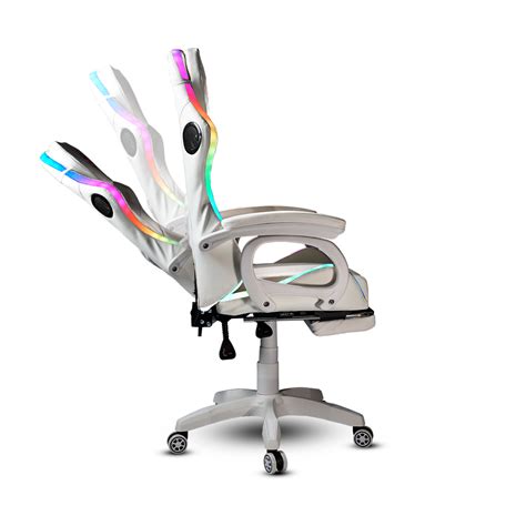 Silla Gamer Con Parlantes Masajeador Lumbar Y Rgb Blazze Pro Blanca