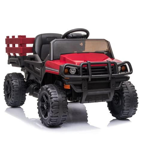 Kids Ride on Truck with Trailer Powered Electric Ride On Car with Remote Control LED Lights 3 ...