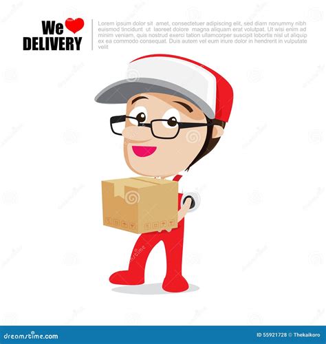 Smile Delivery Man Handing The Box And Package Delivery Cartoon Stock