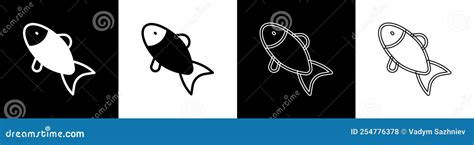 Establecer Icono De Pescado Aislado En Fondo Blanco Y Negro Vector