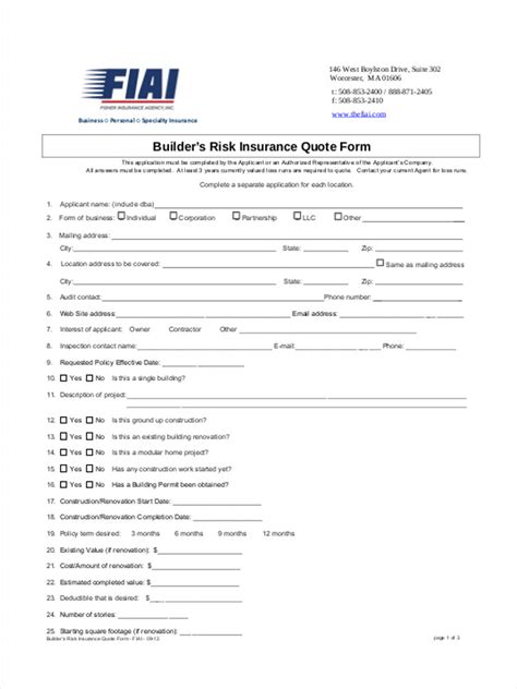 Insurance Quote Form Template