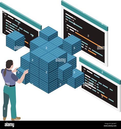 Programming Development Isometric Composition With Character Of