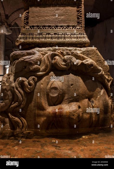 Yerebatan Column With Inverted Medusa Head Base In Basilica Cistern