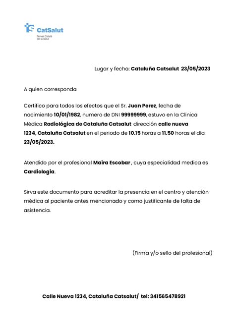 Justificante médico CatSalut Catalunyaen PDF y gratis