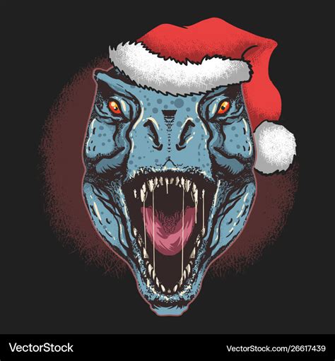 Dinosaur T Rex With Santa Claus Christmas Hat Vector Image