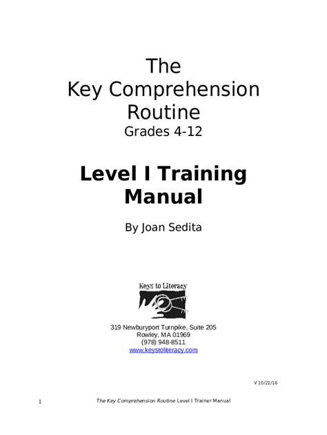 Keys To Literacy The Key Comprehension Routine Doc Template