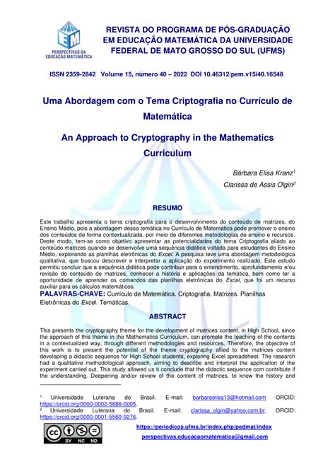 PDF Uma Abordagem o Tema Criptografia no Currículo de Matemática