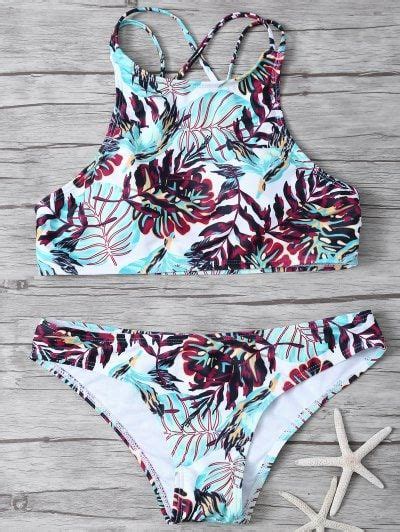 Traje De Bikini De Cordones Con Estampado De Hoja Bikinis Swimsuits