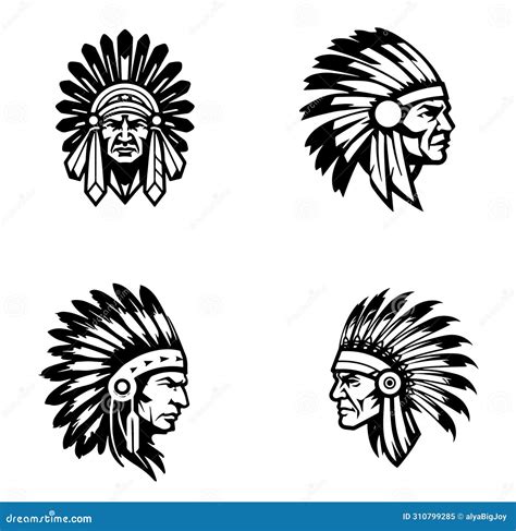 Native American Indian Chief Head Stock Vector Illustration Of Drawing Feather 310799285