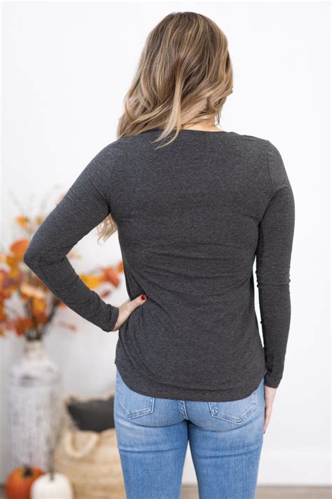 Charcoal Long Sleeve Scoop Neck Top · Filly Flair