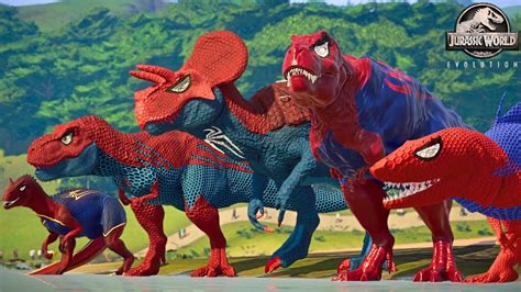 All Red Spider Man Battle In Jurassic World Dinosaur Pro Superhero