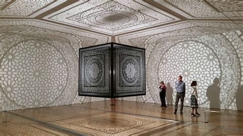 Laser Cut Wooden Cube Suspended From The Ceiling Pics