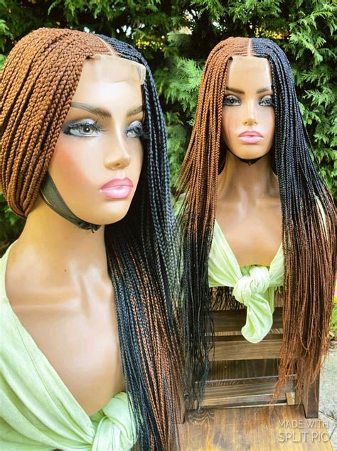 Preorderbraided Wig Braids Wig Lace Wig Black Auburn Ombre Etsy