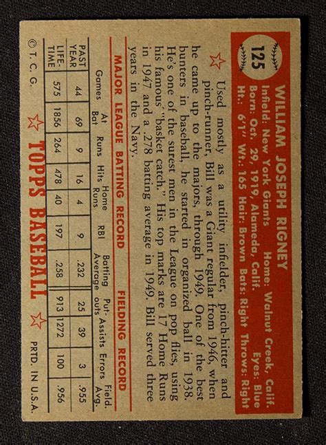 BMW Sportscards Bill Rigney 125 1952 Topps Baseball