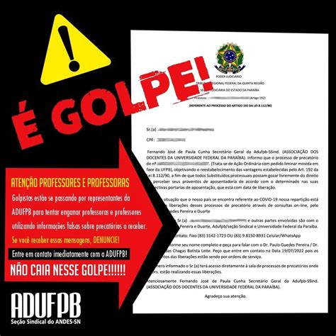 ALERTA DE GOLPE Criminosos Tentam Enganar Docentes Falsos