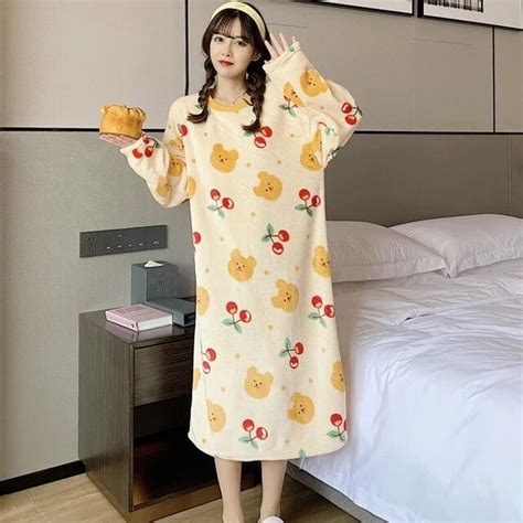 Kukuzhu Winter Long Sleeve Thick Warm Flannel Nightgowns For Women Long